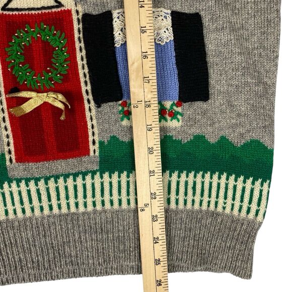 VTG Susan Bristol Wool Christmas Cottage Sweater L 90s Hand Embroidered Ugly 3D - Picture 7 of 8